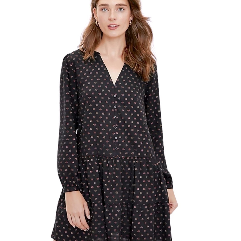 Loft Shimmer Dot Tiered Swing Dress